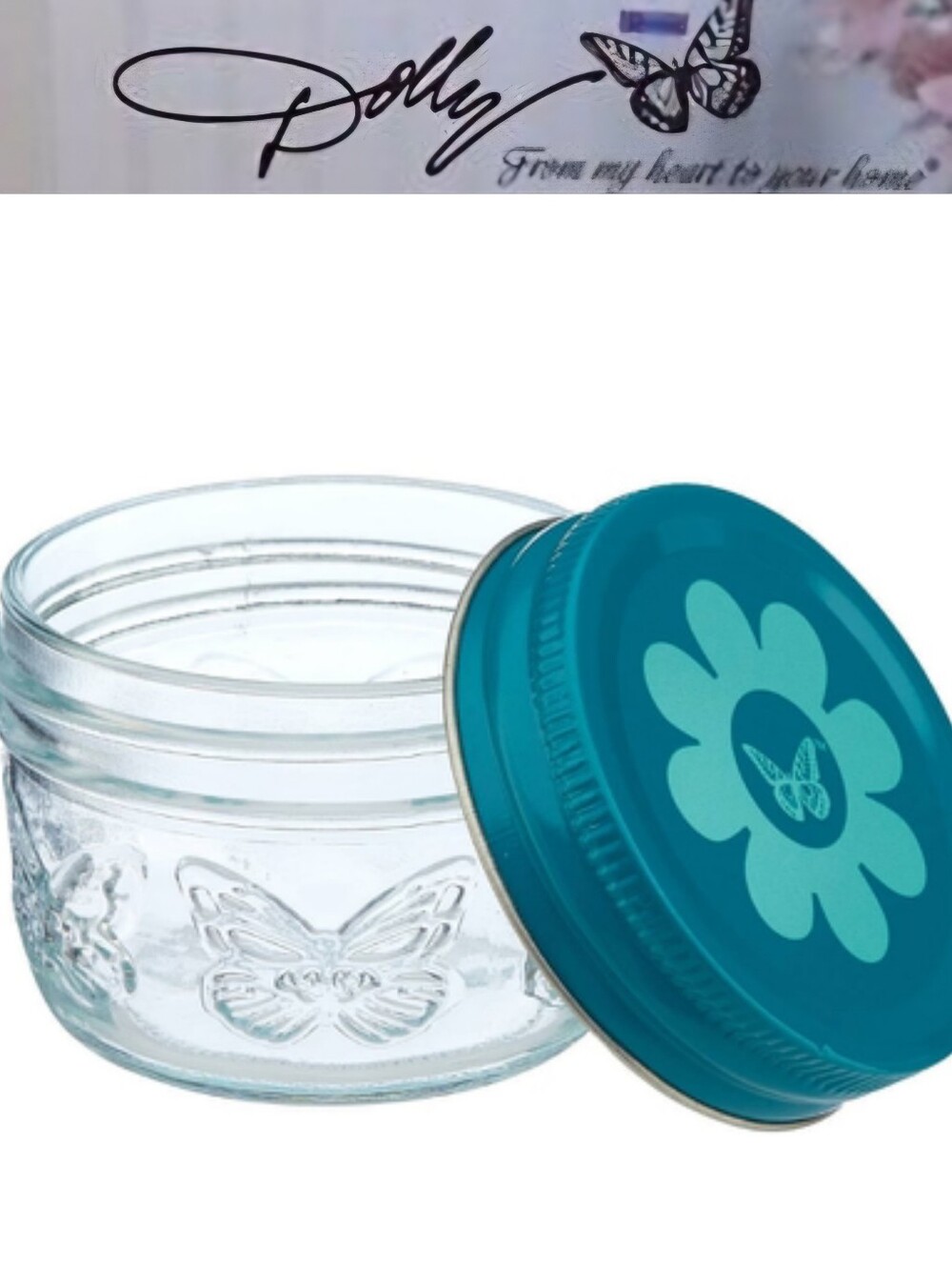 Dolly Parton Floral Butterfly Lid Glass Butterfly Embossed Jar